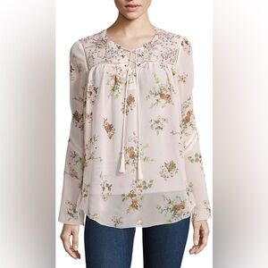 i jeans by Buffalo Long Sleeve Floral Lace Up Peasant Top XL